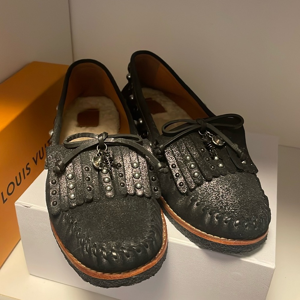 Coach Rexy Roccasin Shearling Footbed Black Loafers TRex 10 40.5